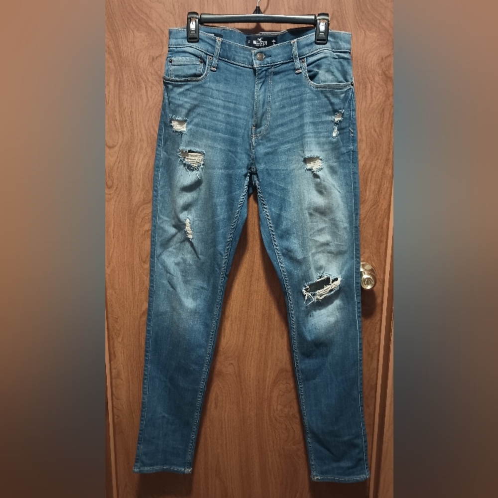 Hollister Distressed Blue Skinny Jeans Advanced Stretch 34